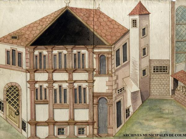 Bâtiment dit du "Wagkeller" - aquarelle de 1582 par Fridlin