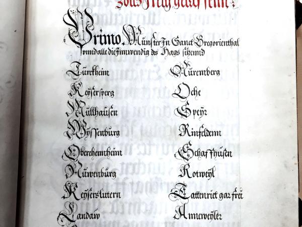 Le Zollbuch - Livre de la douane de 1533 - page intérieure